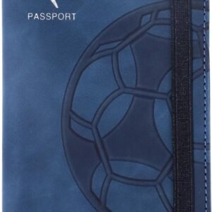 Passport Holder and Card Slot Combo RFID Blocking Leather Personalized Travel Passport Wallet for Men and Women US Passport Cover Protector (Soccer blue)