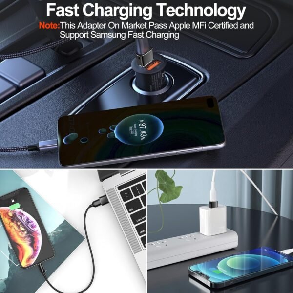 𝟒𝐏𝐚𝐜𝐤 𝐔𝐩𝐠𝐫𝐚𝐝𝐞𝐝 USB to USB C Adapter,Type-C Female to A Male Car Charger OTG Converter for Apple Watch Ultra 8 9 10,iPhone 16 15 14 13 Pro Max,Samsung S24,Nintendo Switch,AirPods,iPad,Car - Image 3
