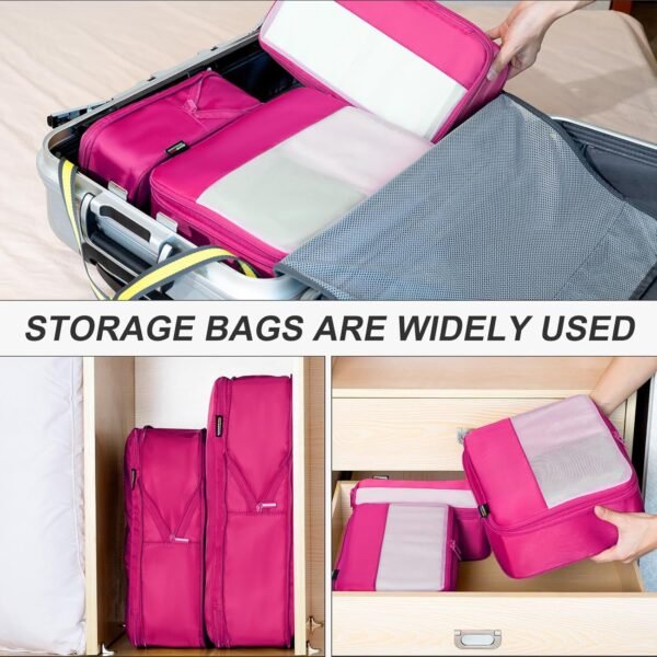 4 Set Compression Packing Cubes for Suitcases and Backpack, Space Saving Organizers, Luggage Bag for Travel Essentials (Rose Red) - Image 5