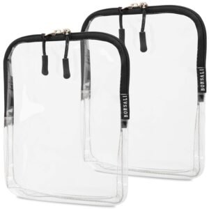 BORSALI TSA Quart Size Bag Approved for Carry On Travel - One (1) Quart Clear Toiletries, Cosmetic and 3-1-1 Liquids Toiletry Bag - 2 Pack