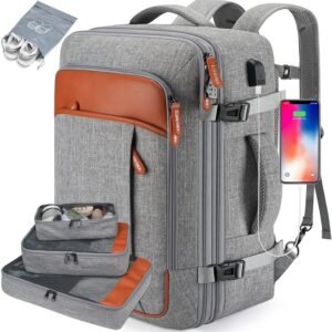 Carry on Travel Backpacks, Extra Large 40L Flight Approved bag for Men & Women,Expandable Suitcase With 4 Packing Cubes,Water Resistant Luggage Daypack Business Weekender Bag,Grey