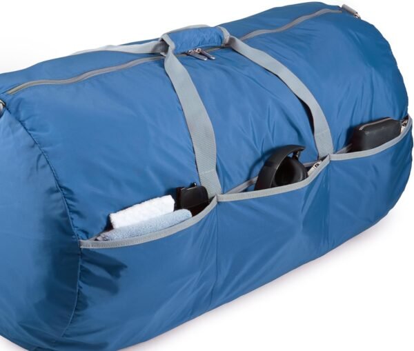 Amazon Basics 32" Extra Large Foldable Duffle Bag for Travel & Storage, with Exterior/Interior Zippered Pockets, Lightweight/Durable Nylon Material, 50-LBS Capacity, 9254 Cubic Inch (150L), Navy Blue - Image 5