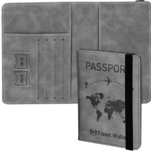 Passport Holder Cover Travel Wallet Organiser with RFID Protection, Credit Card Case, PU Leather for Men & Women (Grey)