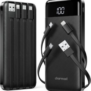 2 Packs Portable Chargers with Built in Cables, 2PCS Slim 10000mAh Travel Essentials Battery Pack 6 Outputs 3A Power Banks for iPhone Samsung Pixel LG Moto iPad